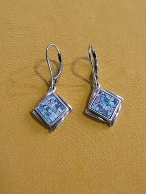 Sterling Silver Australian Mosaic Fire Opal Dangle Earrings by Michelle Albala